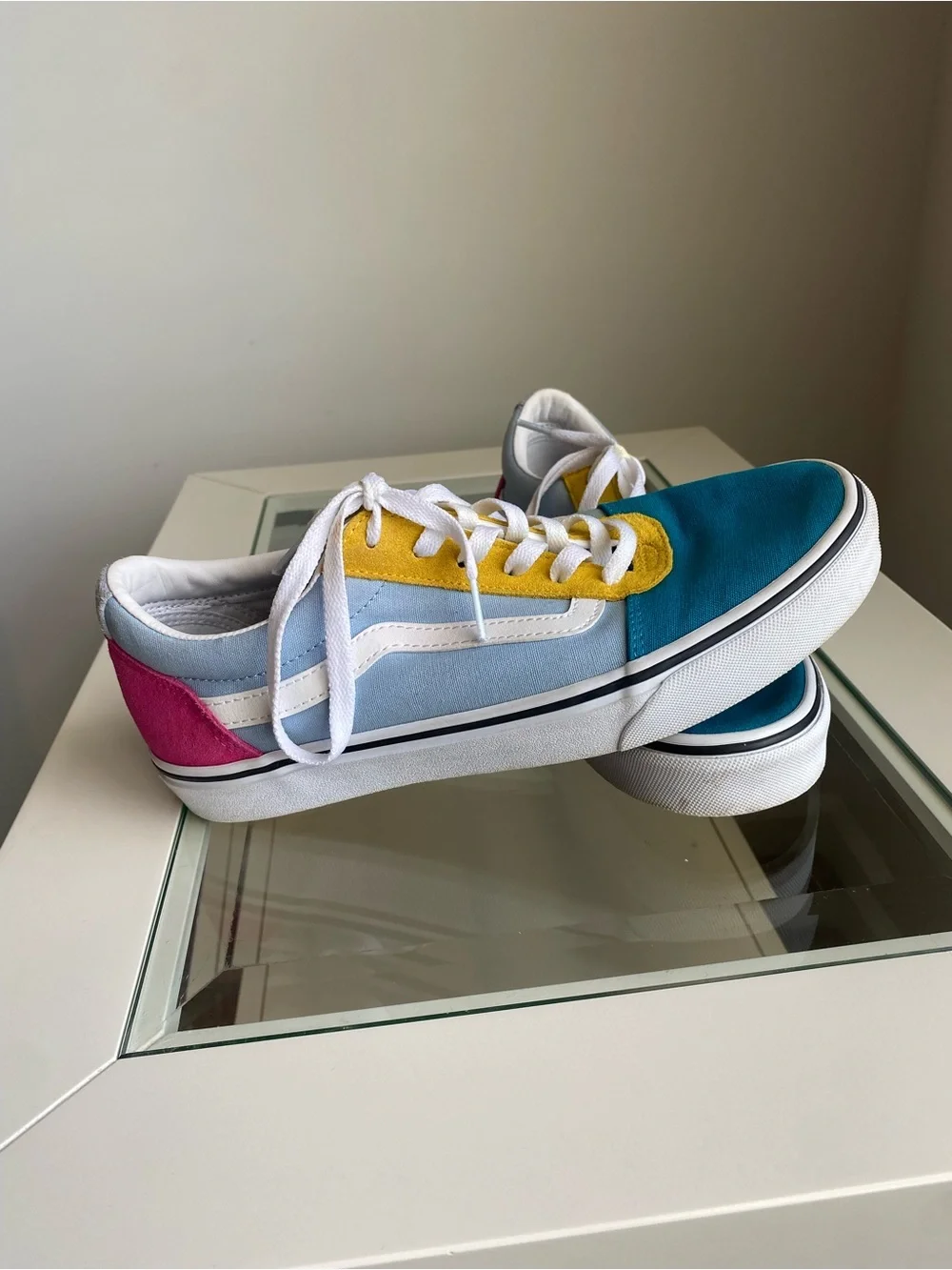 Vans Old Skool Colorblock Sneakers - Blue/Yellow/White/Pink woman’s 9.5